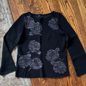 Black Long Sleeve Top with Floral Embroidery